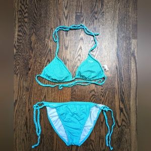 Roxy Gingham Tie Side Bikini Medium Teal
